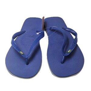 Havaianas Brasil Logo Flip Flops Marine Blue Navy Rubber Sandals Mens 12